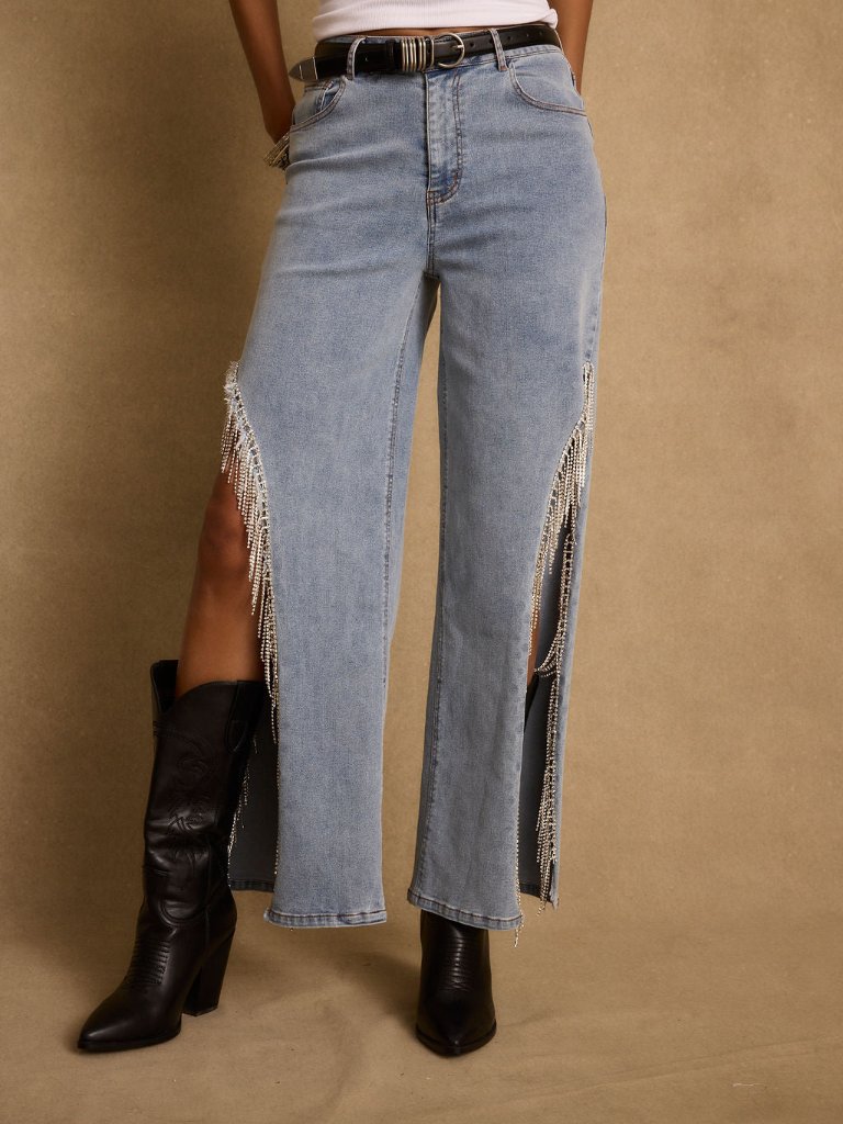 12th Tribe Renegade Diamonte Embellished Jeans Size Ll